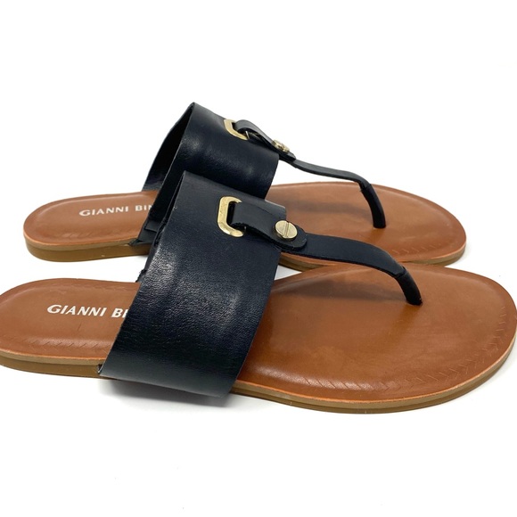 GIANNI BINI Women's Thong Black Leather Flat Sandals FAIRISS 6M - Picture 7 of 13
